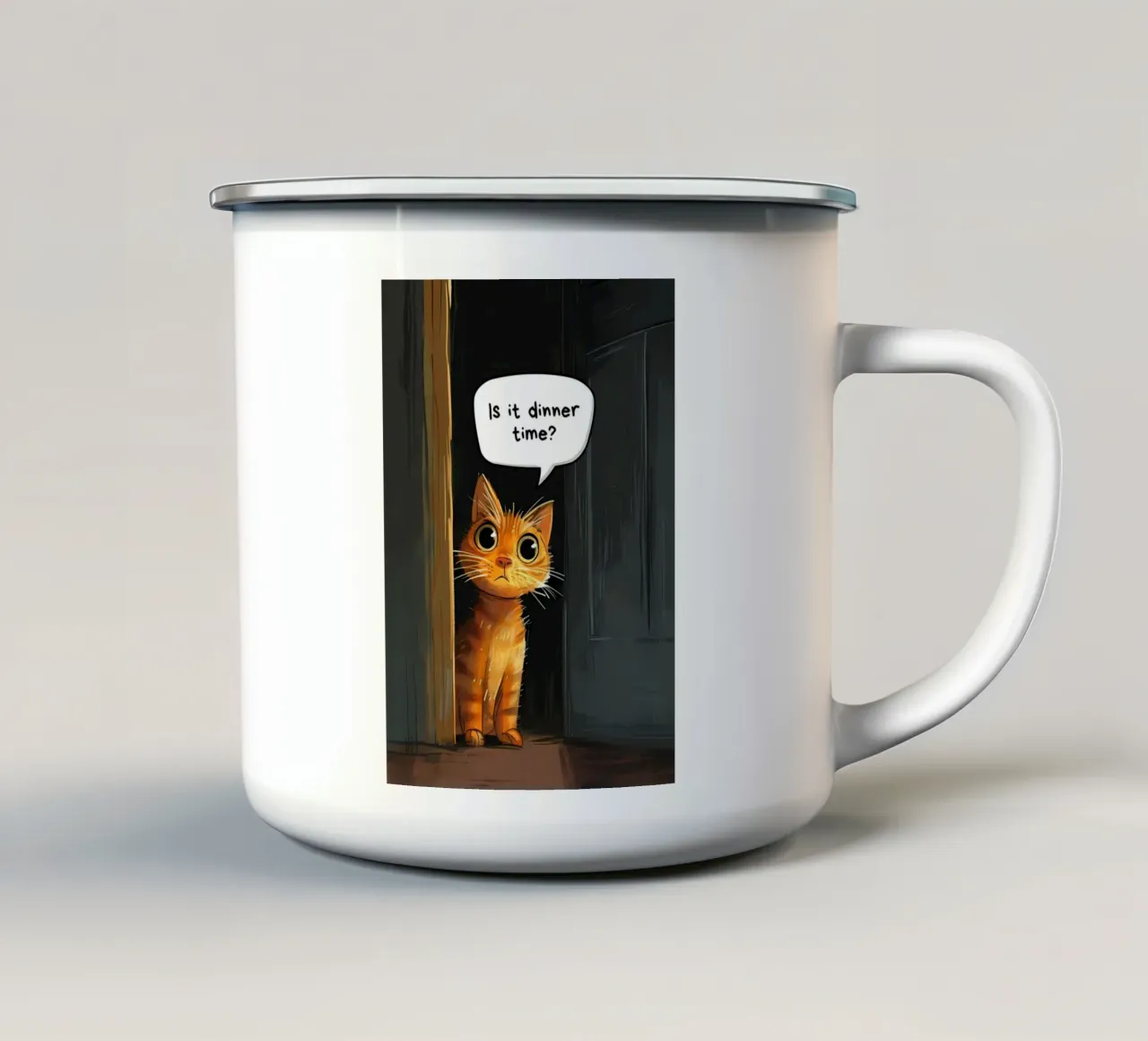 domanda sul discorso della porta del gatto tazza in smalto da MinimalistPosterCharles