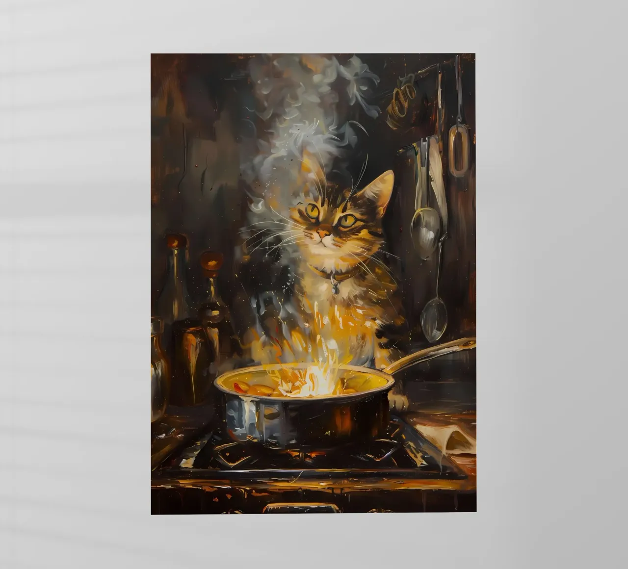 cat cooking kitchen saucepan fire backlit film by MinimalistPosterCharles