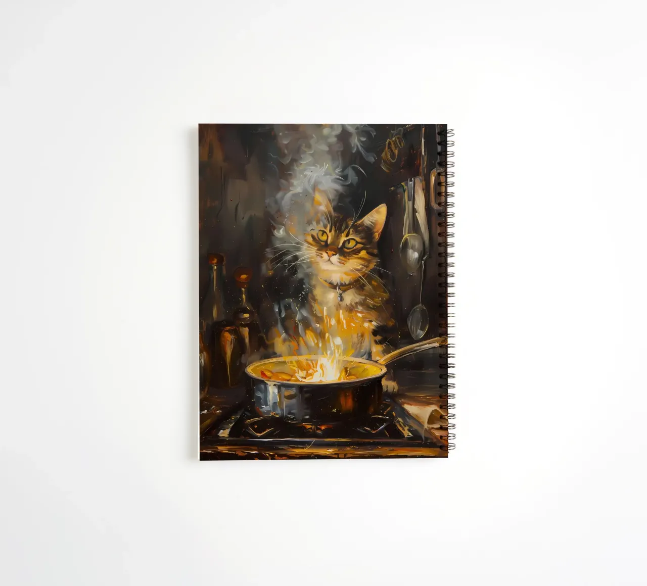 cat cooking kitchen saucepan fire spiral notebook by MinimalistPosterCharles