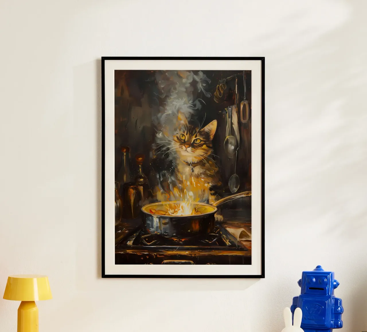gatto cucina cucina pentola fuoco carta hahnemühle da MinimalistPosterCharles