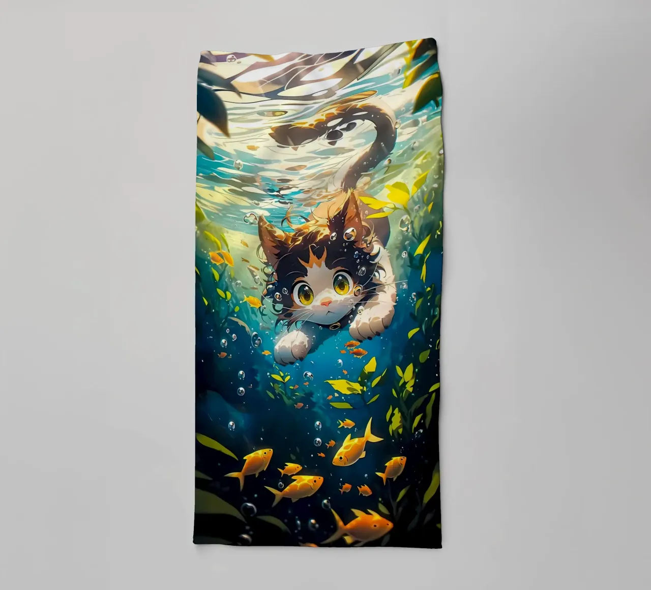chat sous l'eau poisson algue serviette de bain de MinimalistPosterCharles