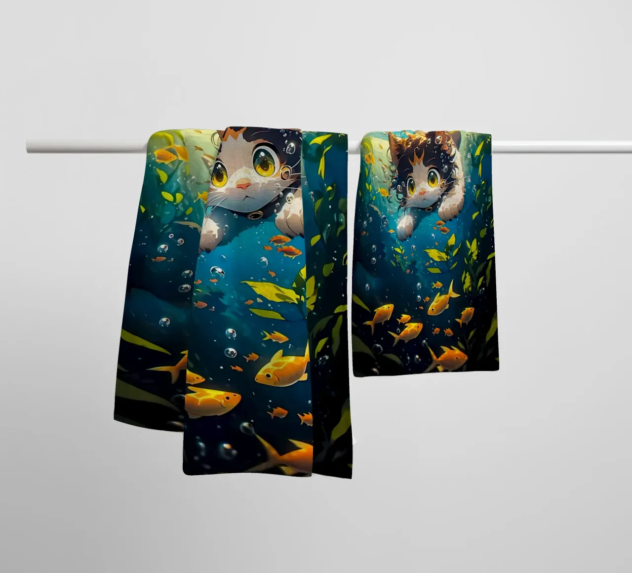chat sous l'eau poisson algue serviette de bain de MinimalistPosterCharles