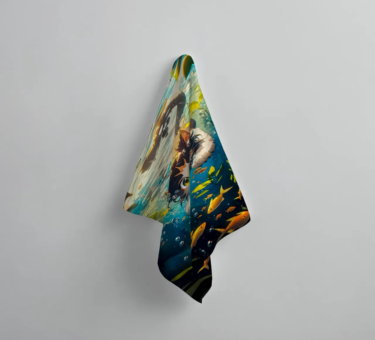 chat sous l'eau poisson algue serviette de bain de MinimalistPosterCharles