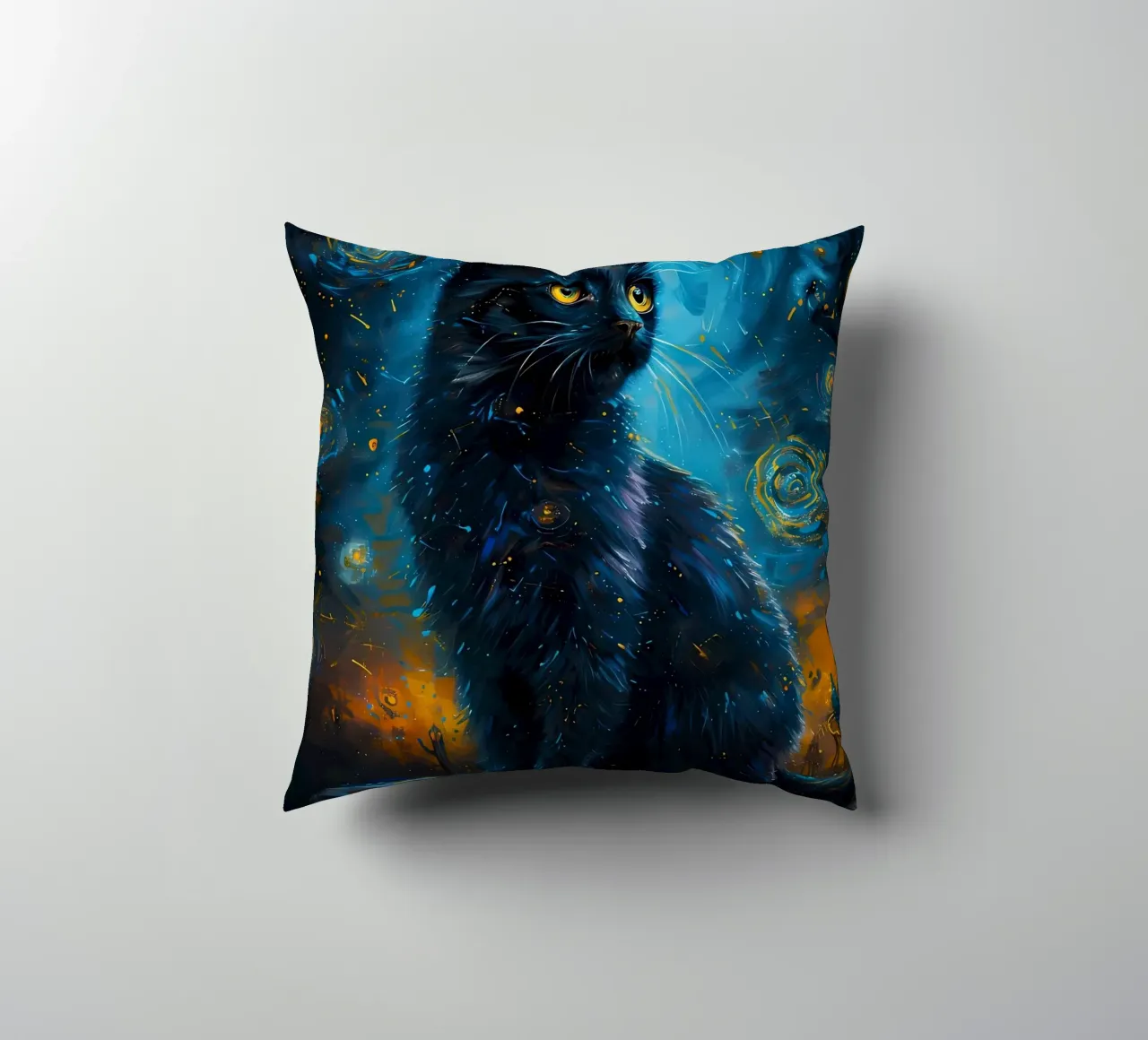 Katze Nachthimmel Sterne Eule Kissen von Dale Edward YoungJr