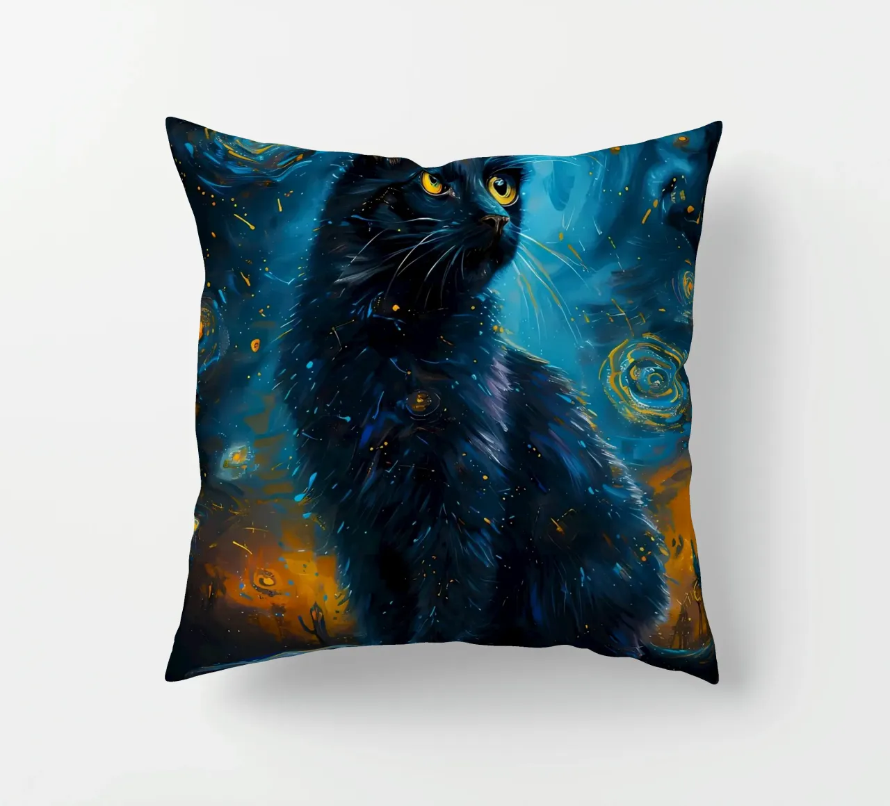 Katze Nachthimmel Sterne Eule Kissen von Dale Edward YoungJr