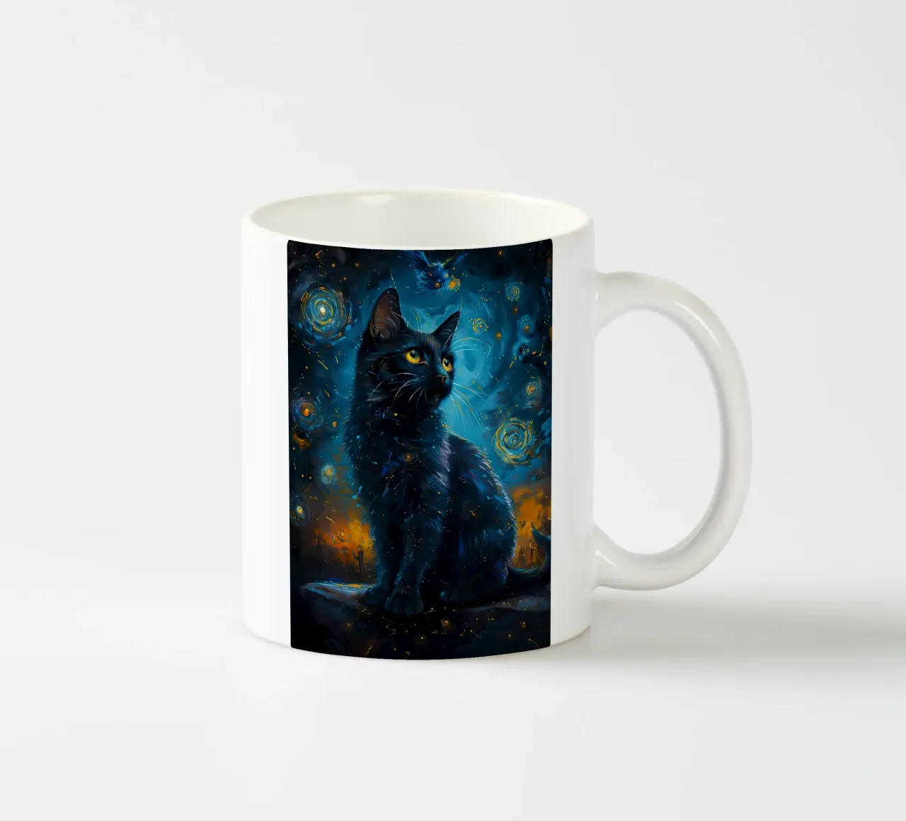 gatto notte cielo stelle gufo tazza in ceramica da Dale Edward YoungJr