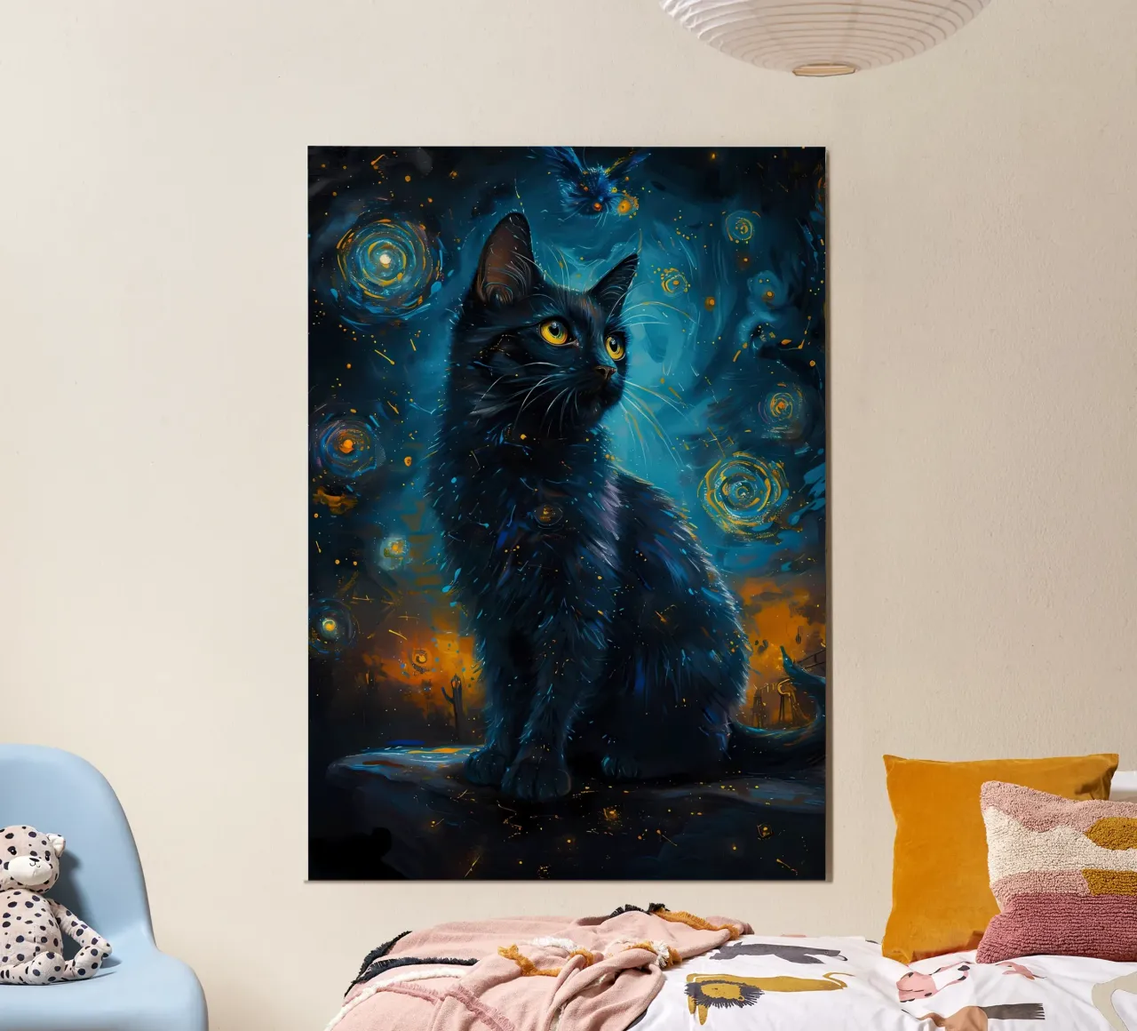 gatto notte cielo stelle gufo poster con telaio in alluminio da Dale Edward YoungJr