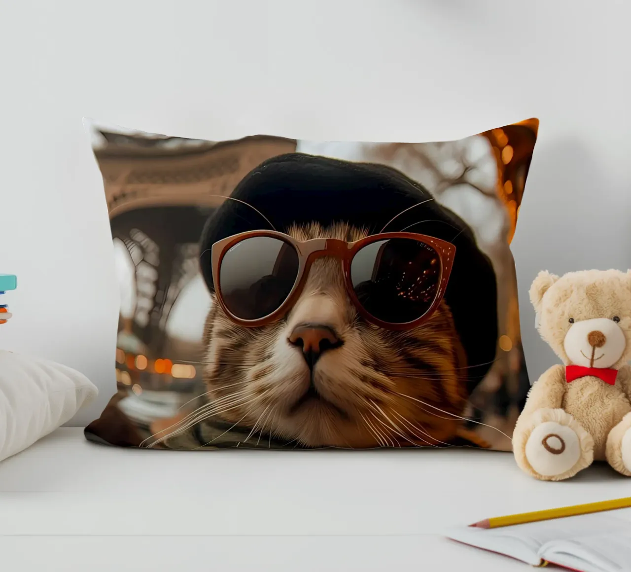 occhiali da sole gatto cappello torre eiffel cuscino da Dale Edward YoungJr