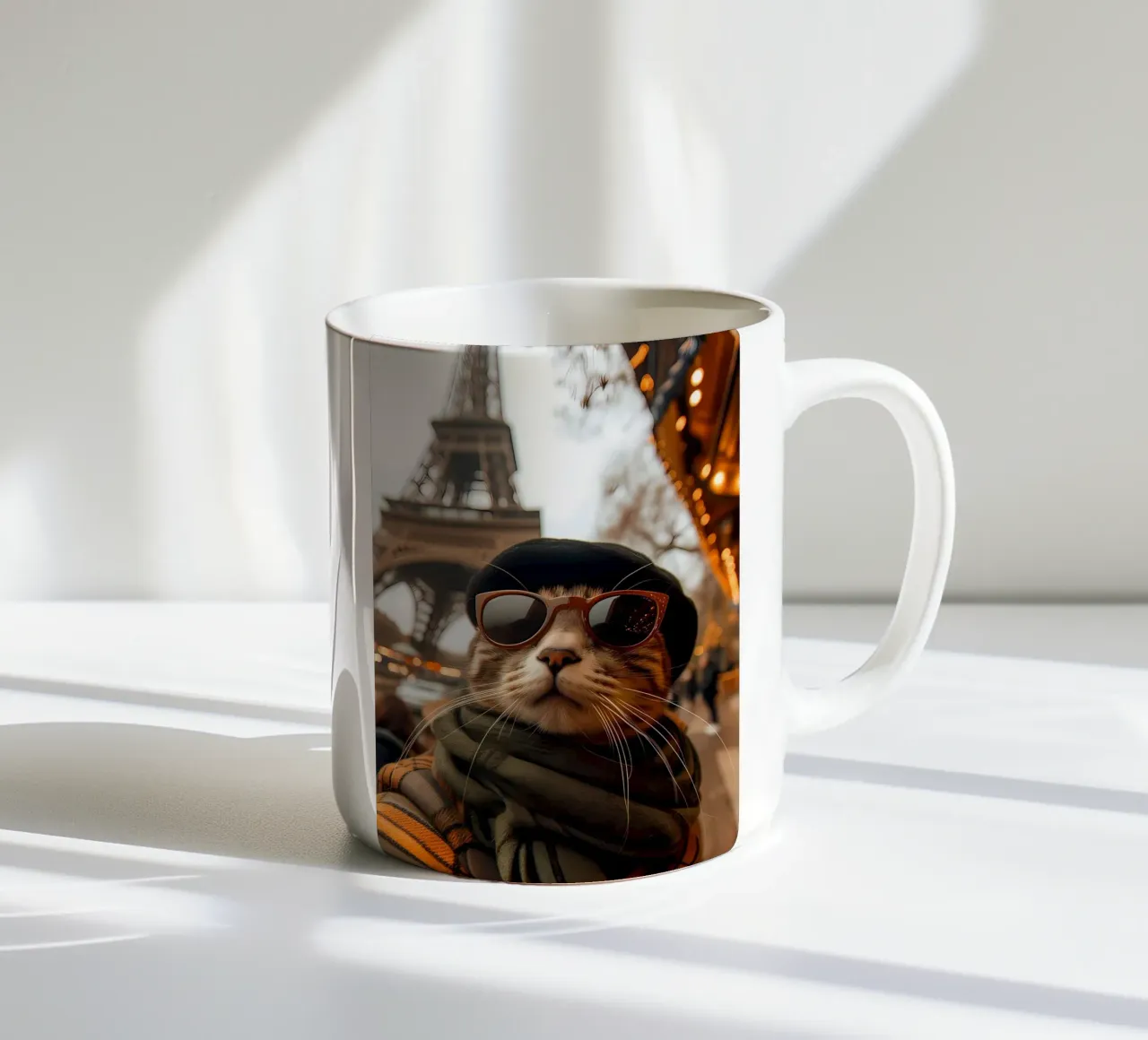 occhiali da sole gatto cappello torre eiffel tazza in ceramica da Dale Edward YoungJr