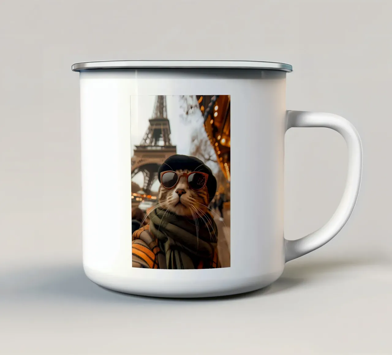 occhiali da sole gatto cappello torre eiffel tazza in smalto da Dale Edward YoungJr