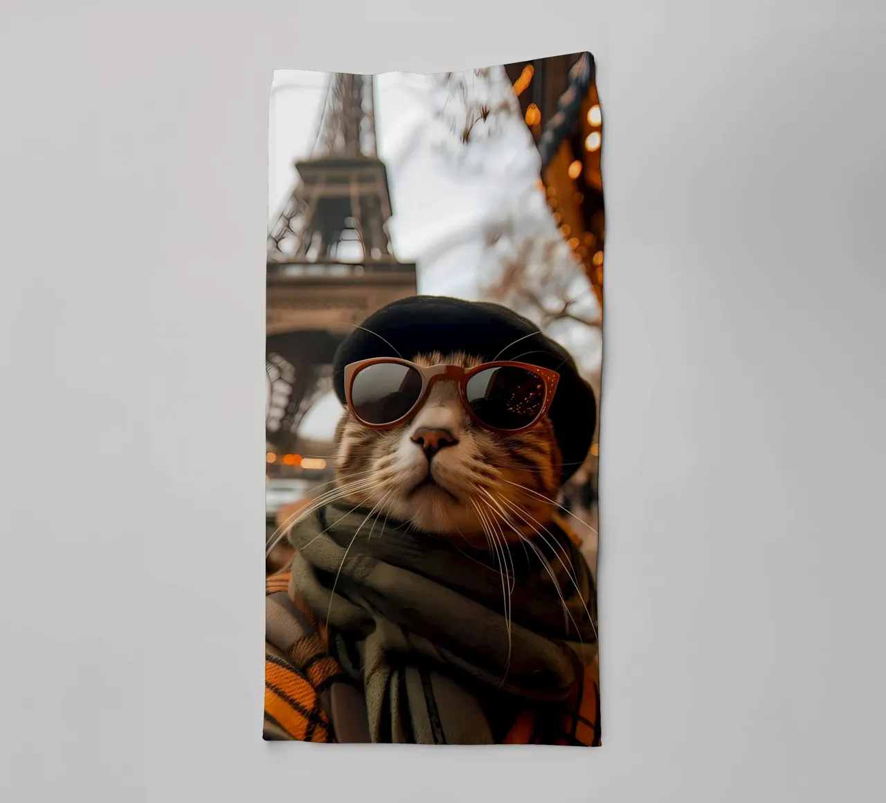 cat sunglasses eiffel tower hat towel by Dale Edward YoungJr