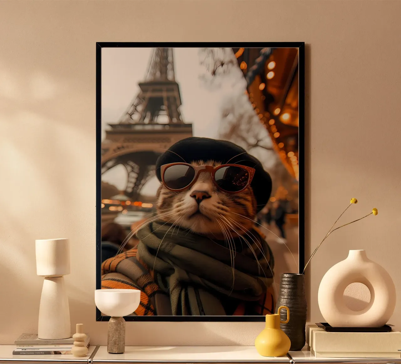 gafas de sol de gato sombrero torre eiffel poster con marco de plástico de Dale Edward YoungJr