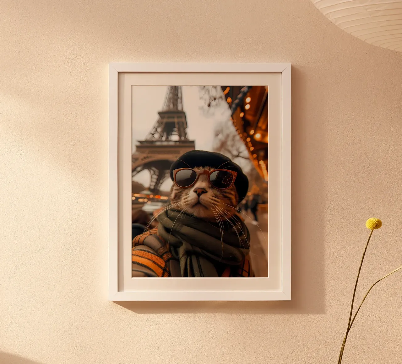 gafas de sol de gato sombrero torre eiffel poster con marco de plástico de Dale Edward YoungJr