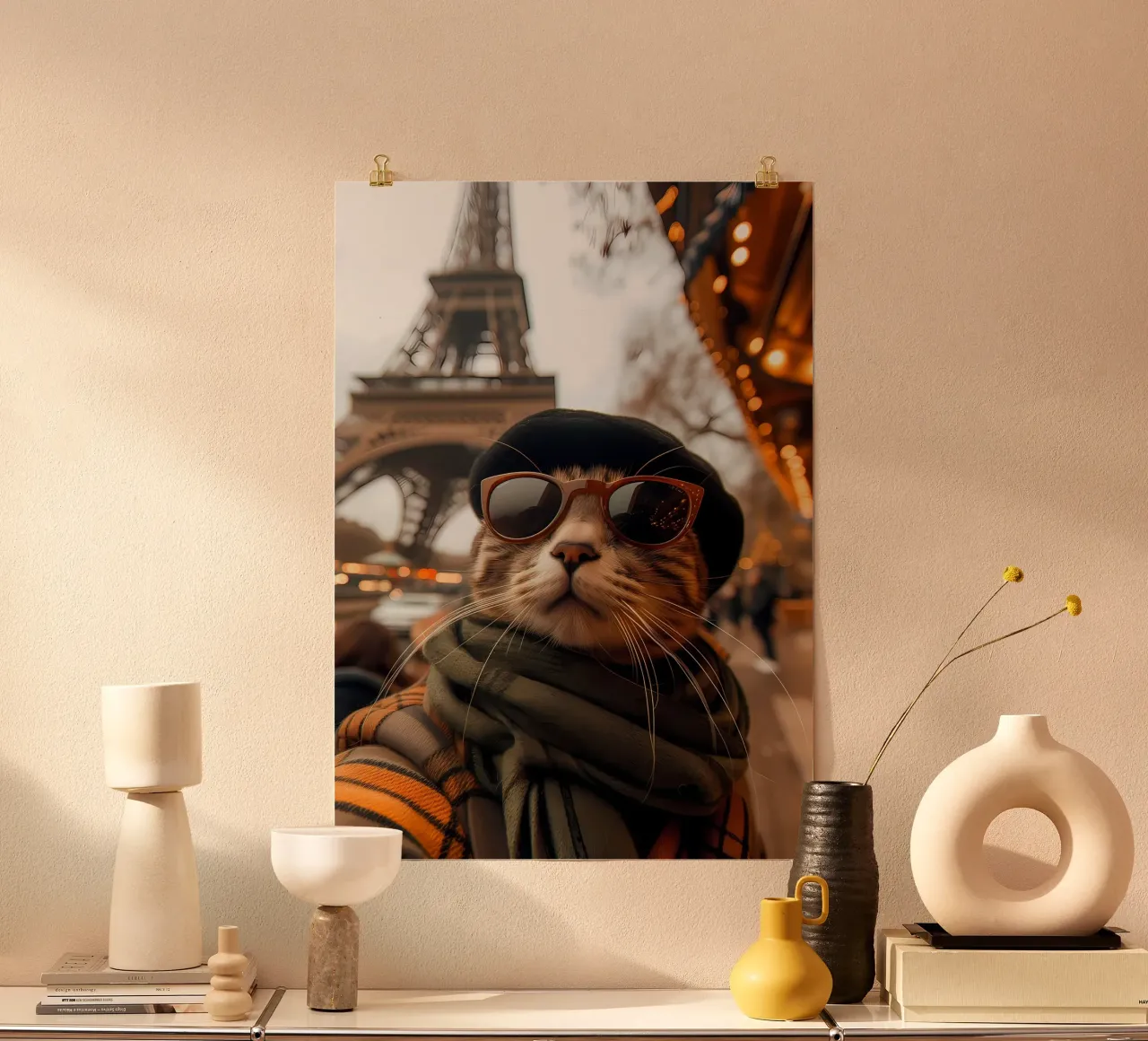 gafas de sol de gato sombrero torre eiffel poster con marco de plástico de Dale Edward YoungJr