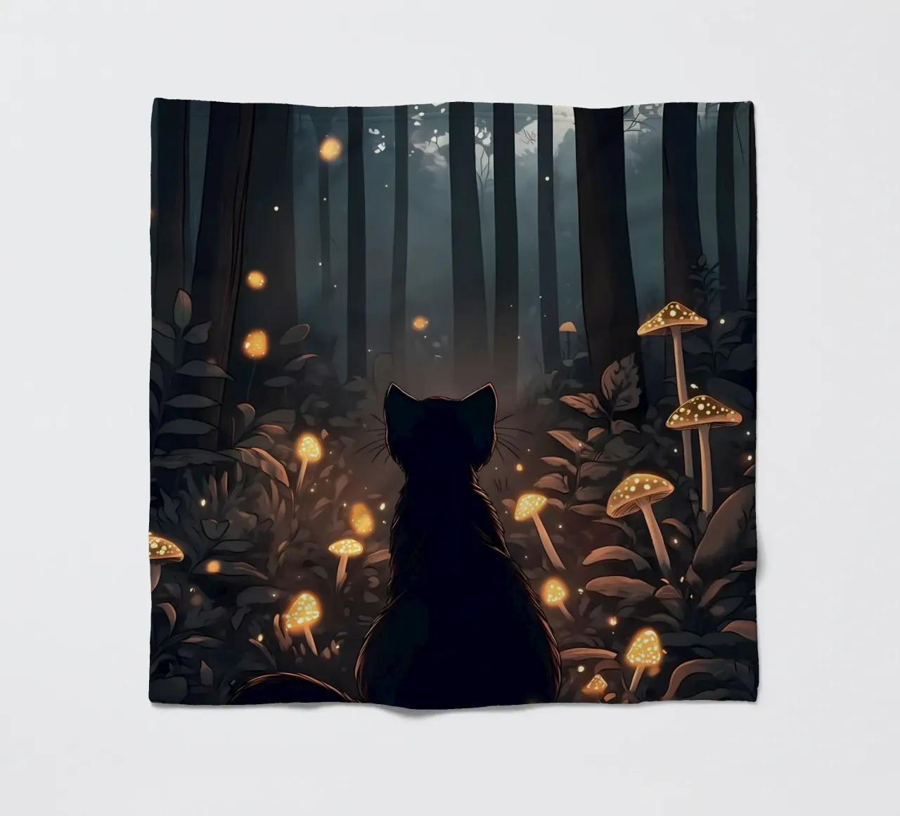 gatto bosco funghi lucciole coperta in pile da Dale Edward YoungJr