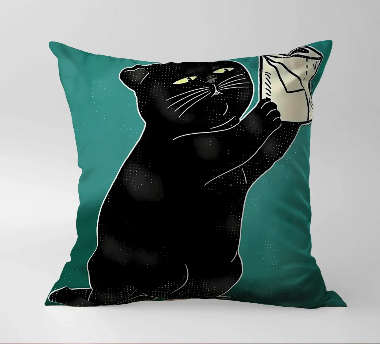 black cat funny expression toilet paper roll decorative cushion by Dale Edward YoungJr