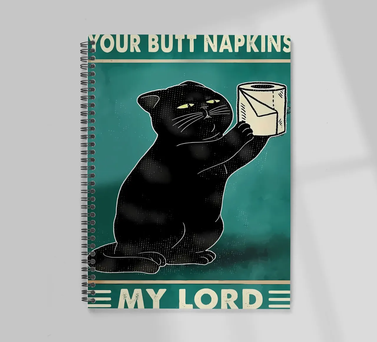 black cat funny expression toilet paper roll spiral notebook by Dale Edward YoungJr