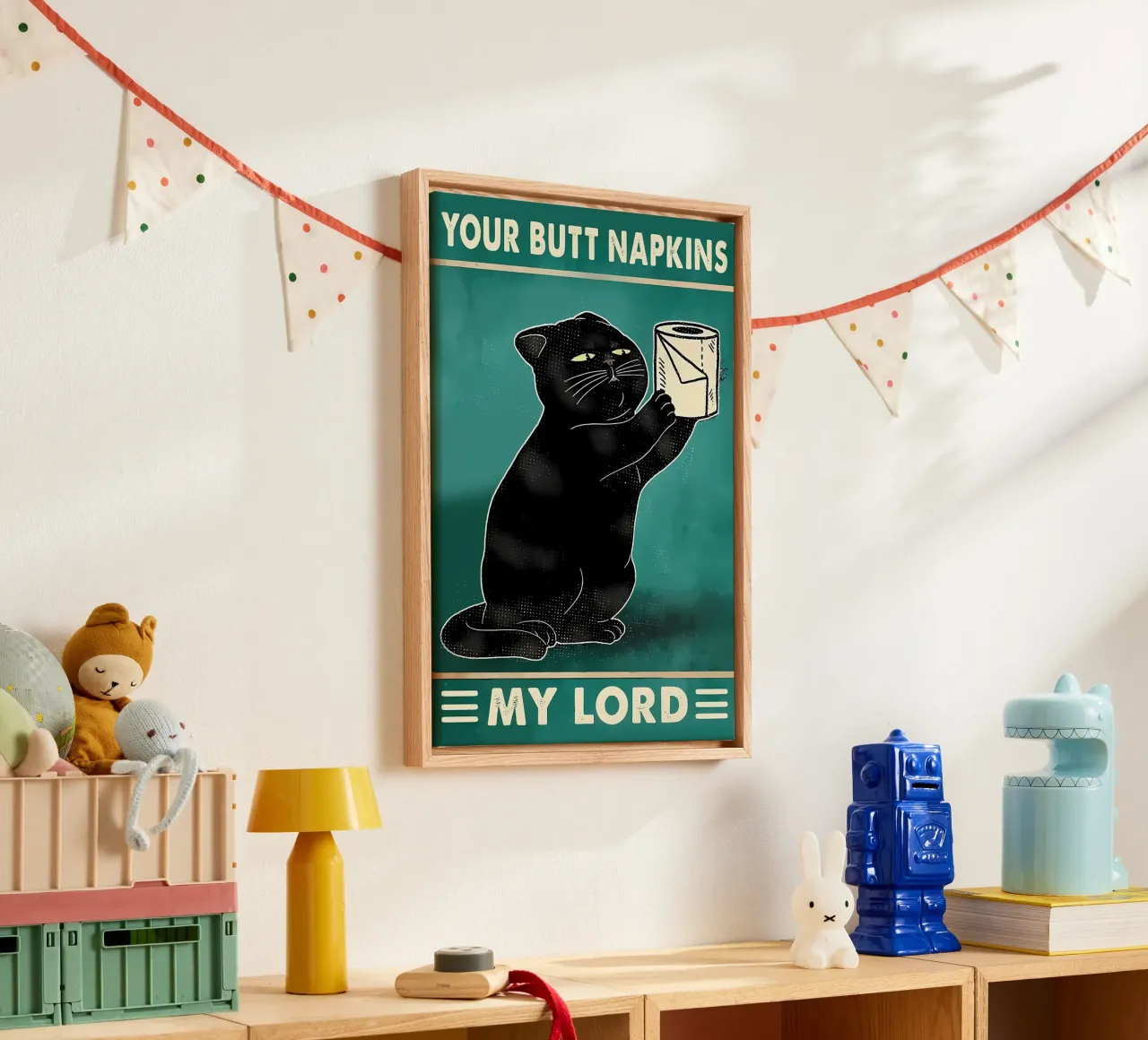 black cat funny expression toilet paper roll canvas with Floater frame by Dale Edward YoungJr