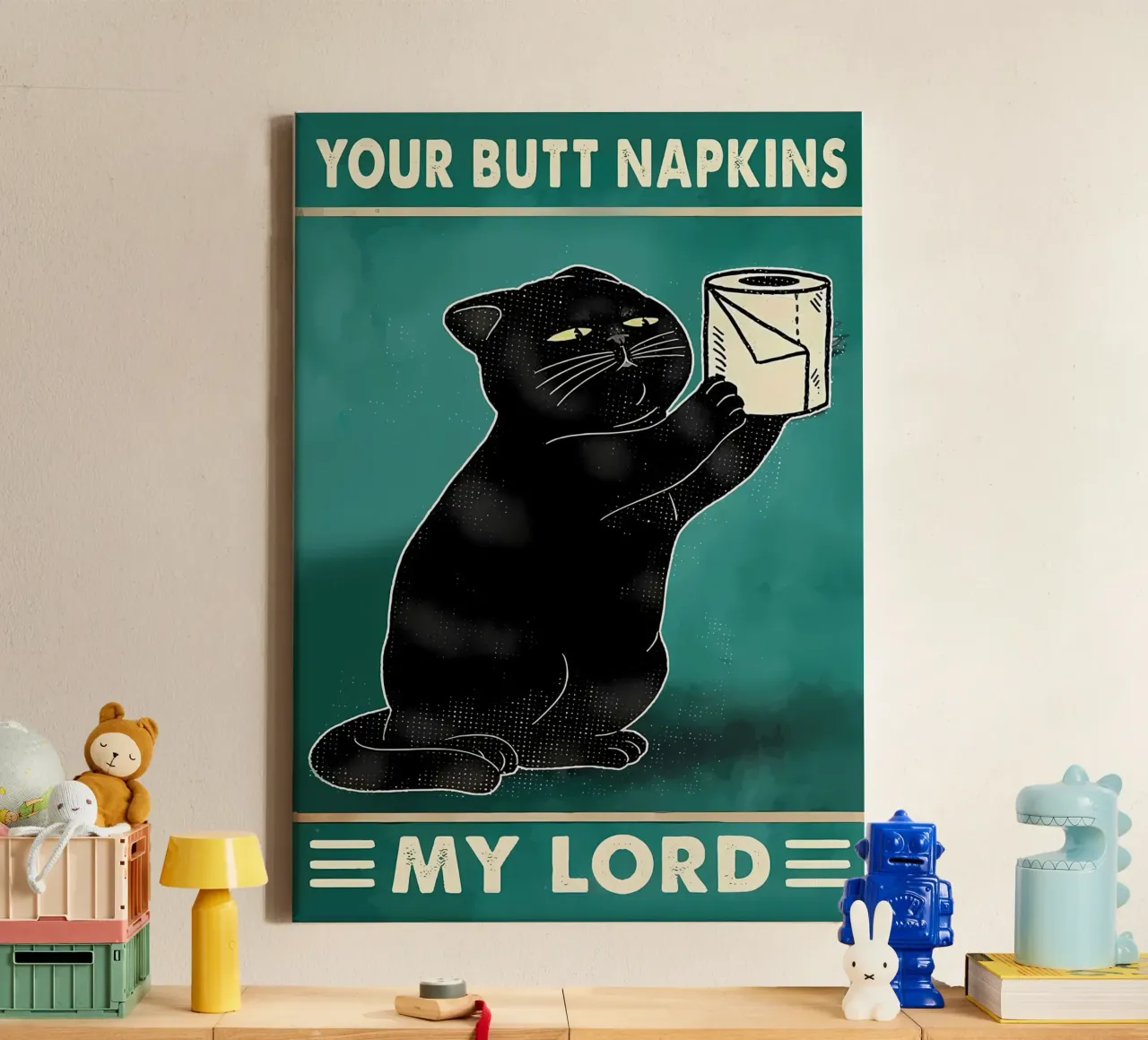 black cat funny expression toilet paper roll canvas with Floater frame by Dale Edward YoungJr