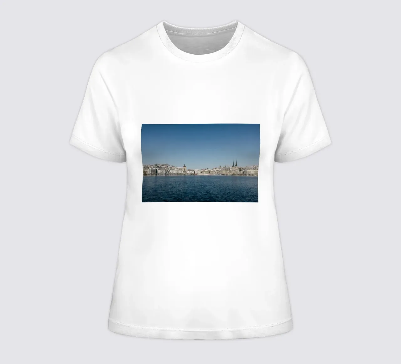 Winter in Lucerne by the lake women's fitted t-shirt by LucernePictures