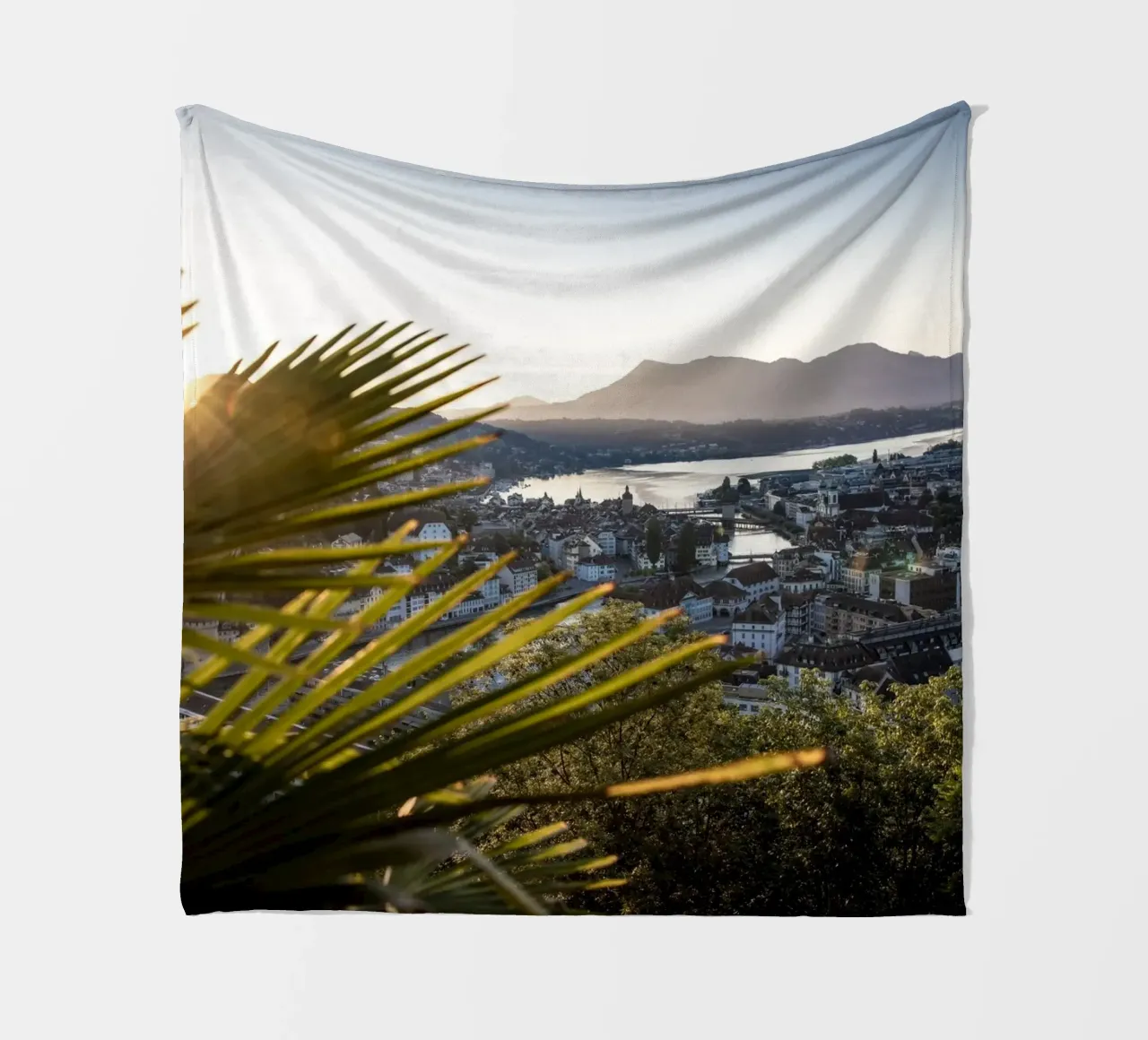Lucerne Sunrise from Chateau Gütsch fleece blanket by LucernePictures
