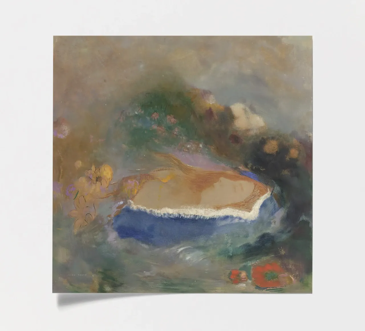 Odilon Redon - Ophélie avec une mauviette bleue dans l'eau planche autocollant de Wirla