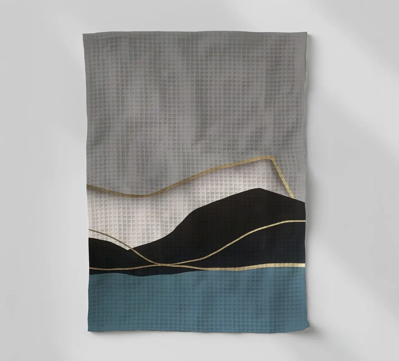 Golden Shoreline Abstract Landscape tea towel by Artbyvo