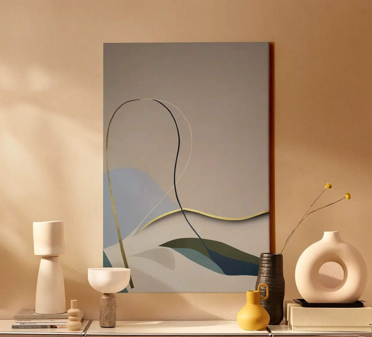 Abstract Flowing Lines in Earthy Tones canvas by Artbyvo