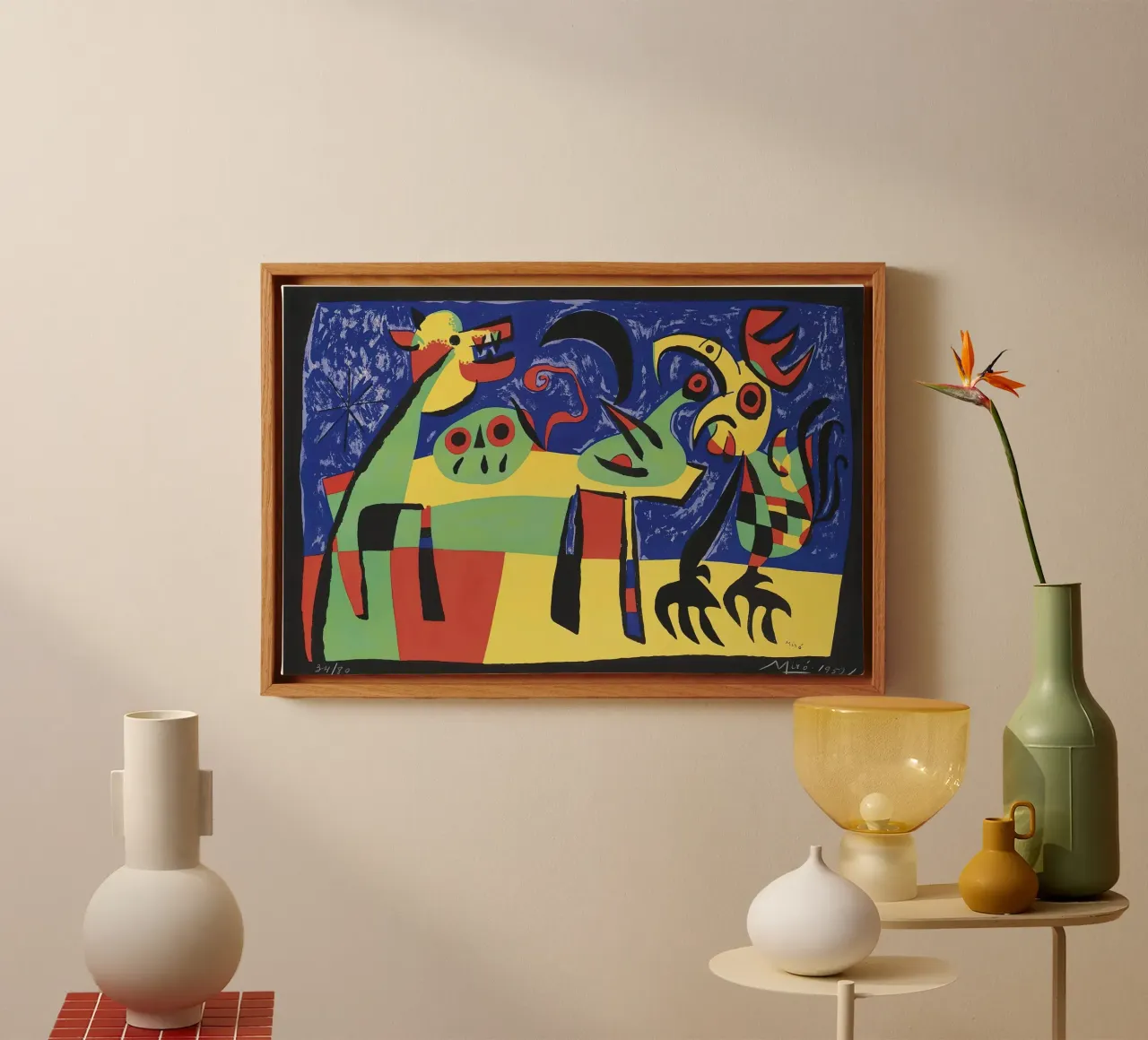 Dog barking at the moon canvas with Floater frame by phillipp veisenberg