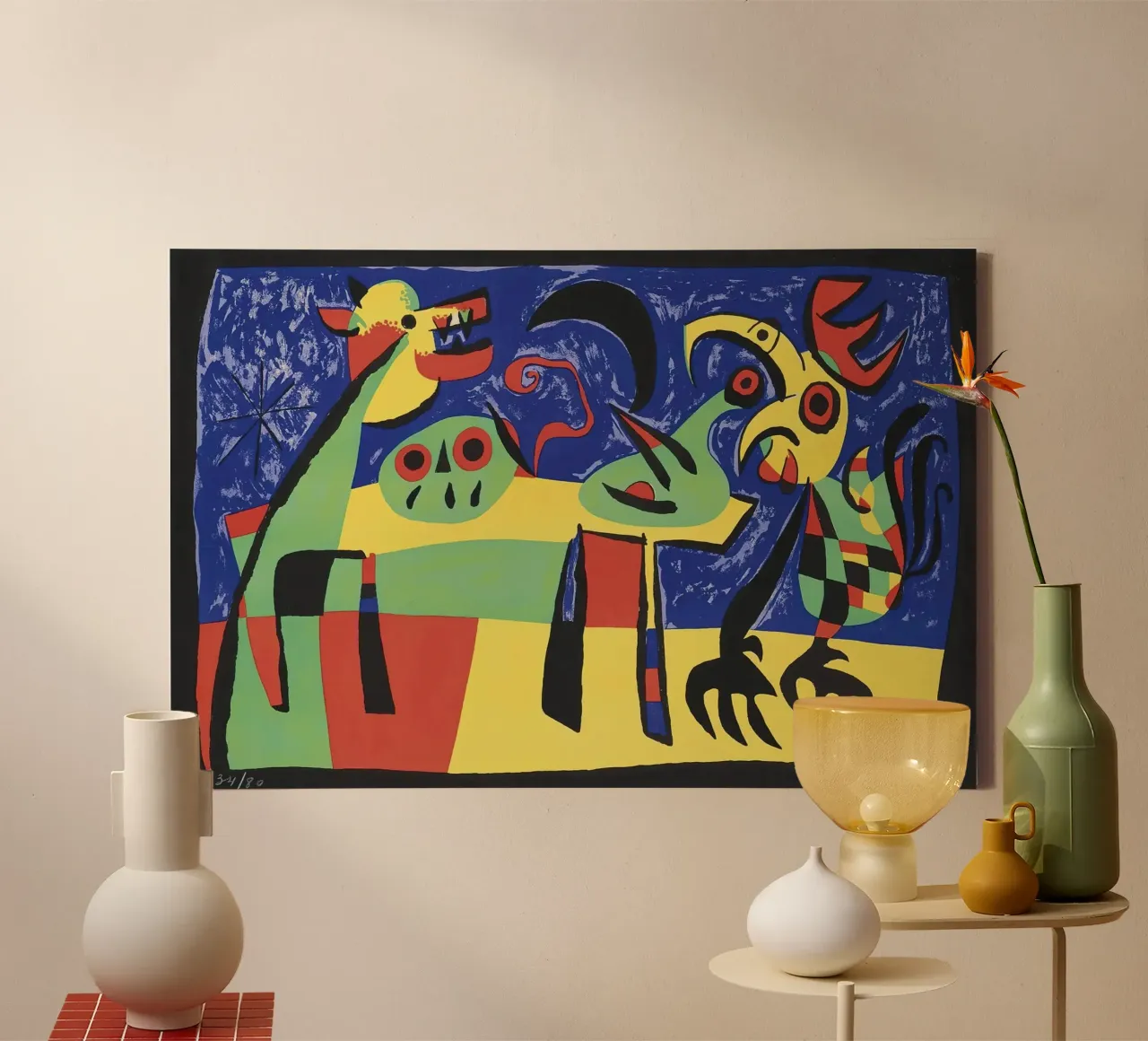 Dog barking at the moon canvas with Floater frame by phillipp veisenberg