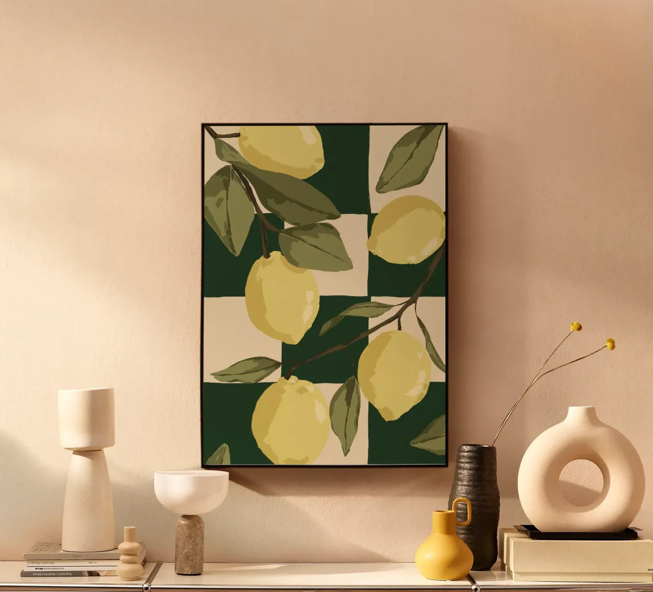 Illustrazione di limoni su piastrelle verdi. pannello forex da Sixmai