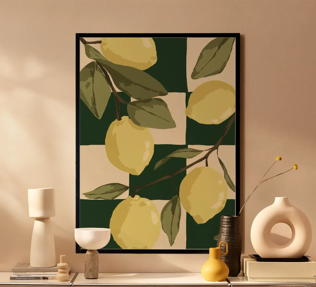 Illustrazione di limoni su piastrelle verdi. carta hahnemühle da Sixmai