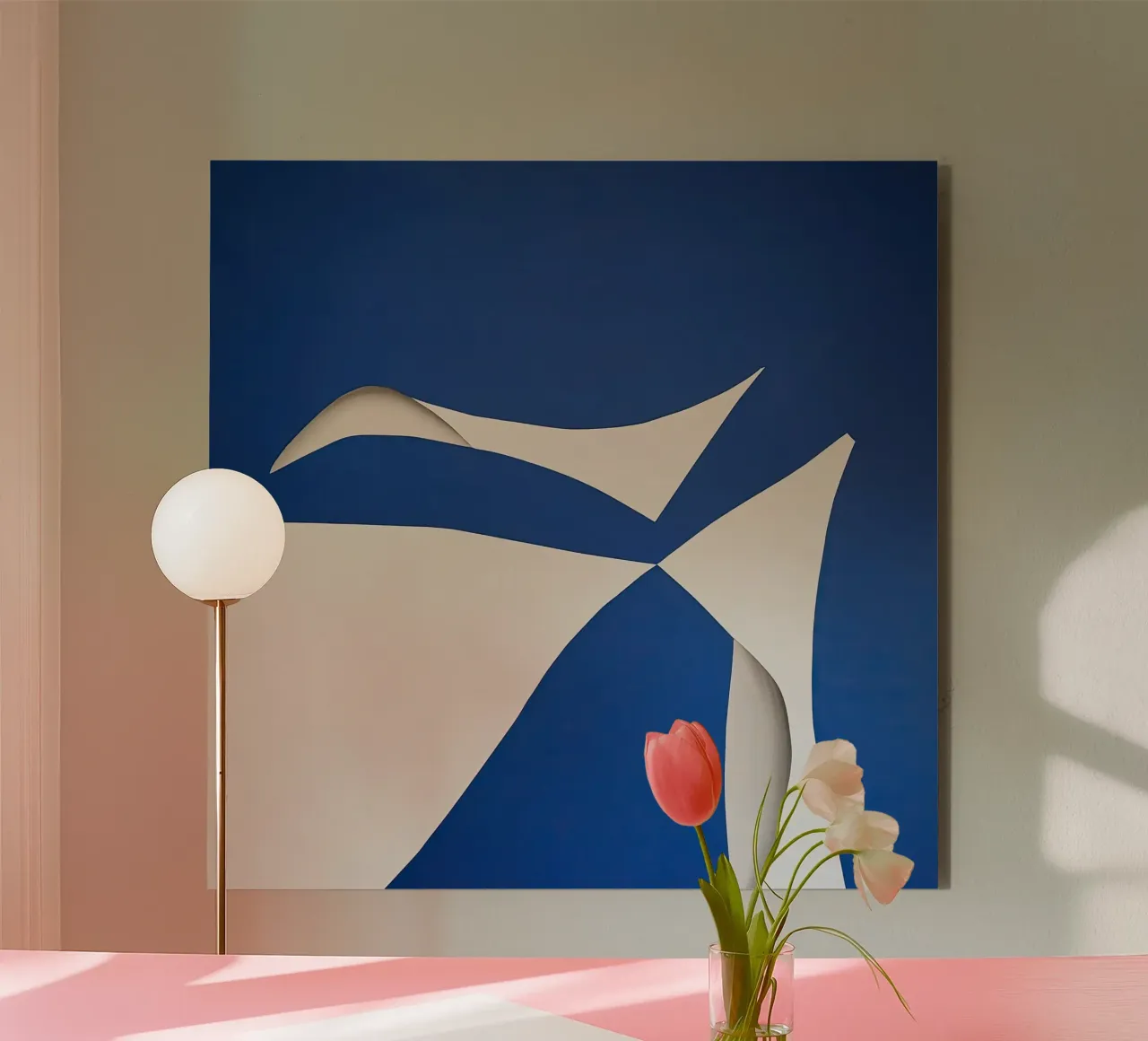 Forme astratte in bianco e blu alluminio dibond da Artbyvo