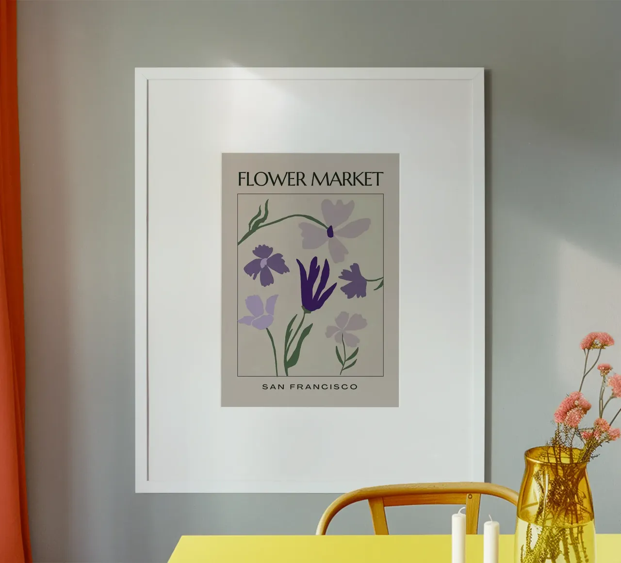 Mercato dei fiori di San Francisco poster con telaio in legno da Kunzeworld