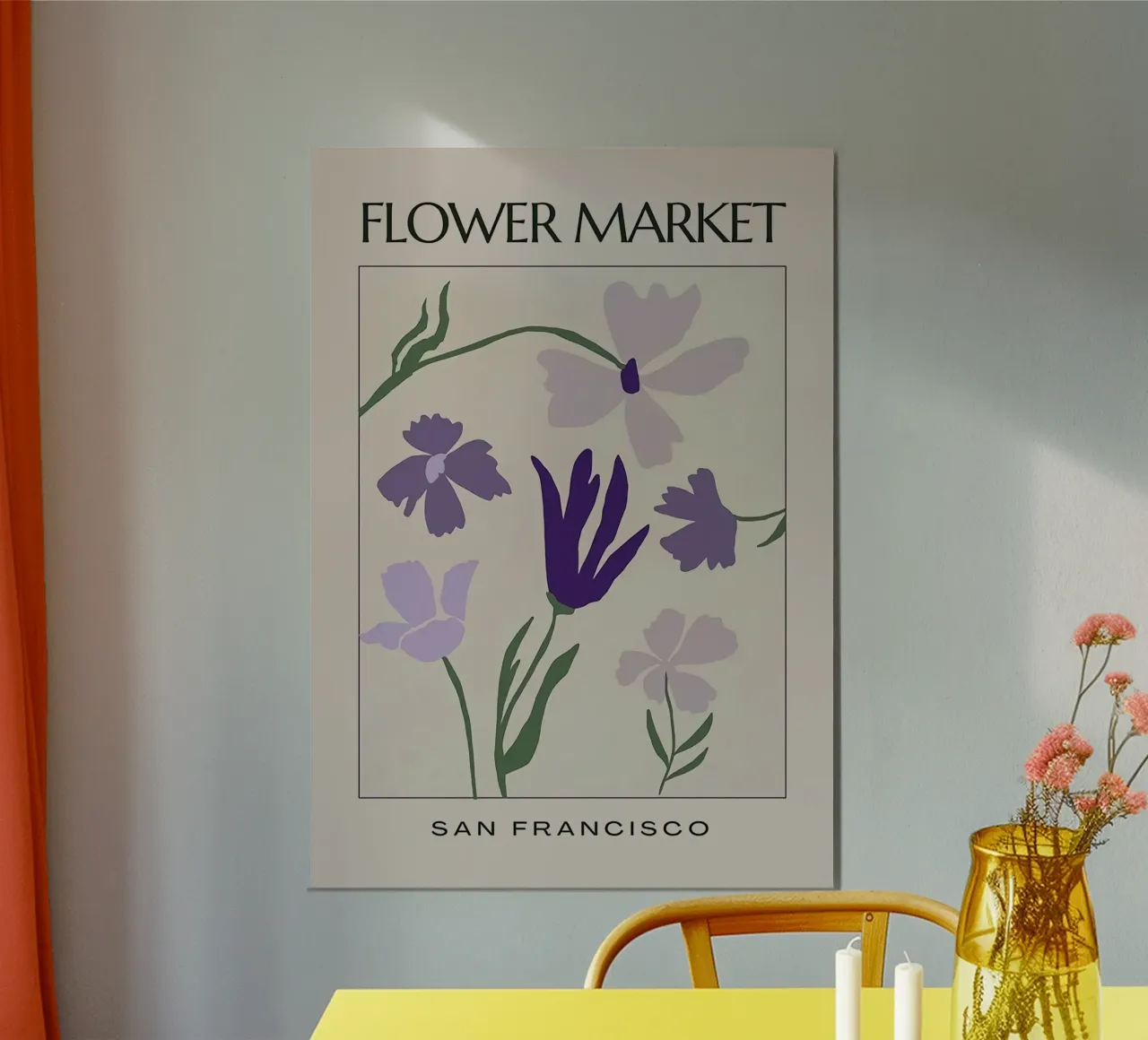 Mercato dei fiori di San Francisco poster con telaio in legno da Kunzeworld