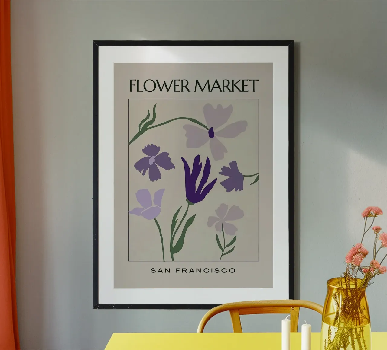 Mercato dei fiori di San Francisco poster con telaio in legno da Kunzeworld