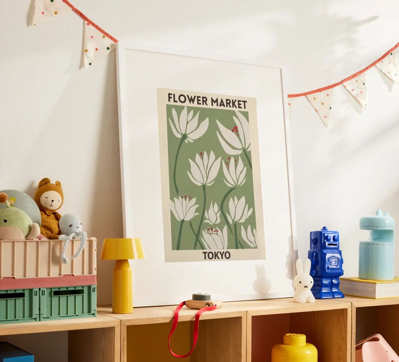 Mercato dei fiori di Tokyo poster con telaio in alluminio da Kunzeworld