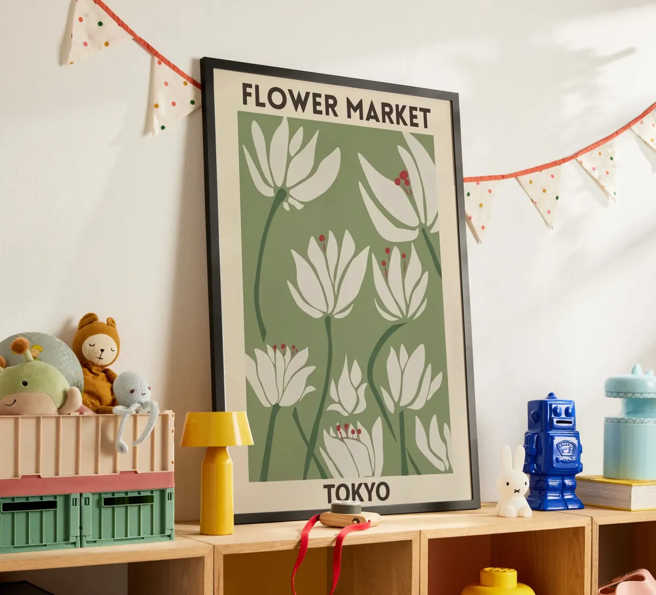 Mercato dei fiori di Tokyo poster con telaio in alluminio da Kunzeworld