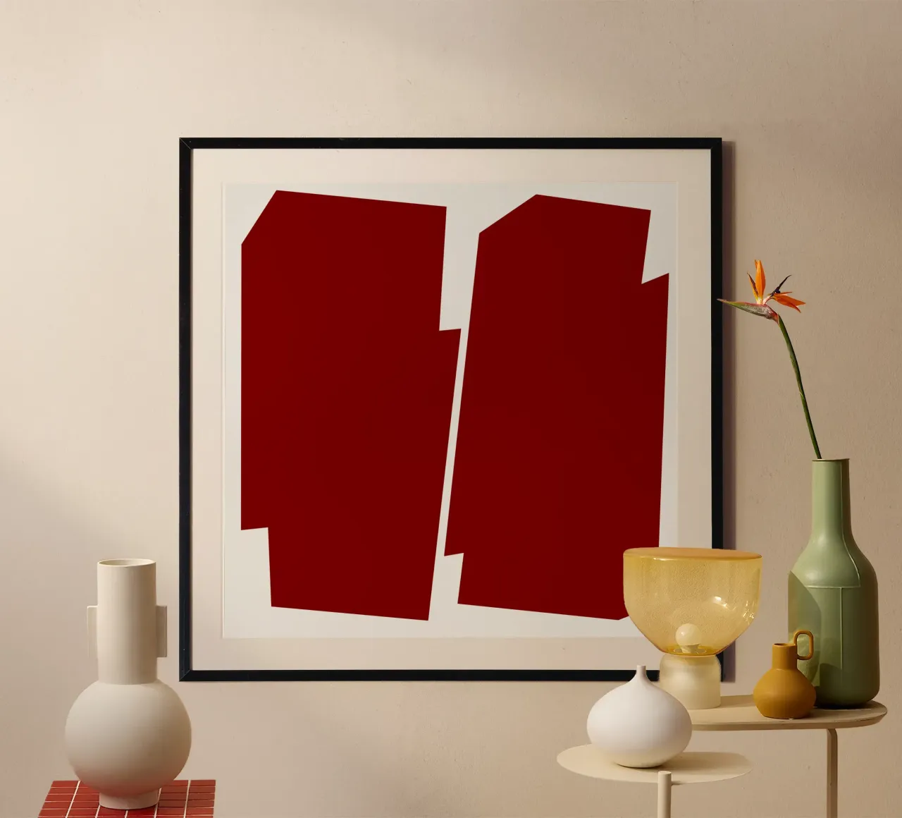 Geometria astratta minimalista in terracotta poster con telaio in alluminio da Artbyvo