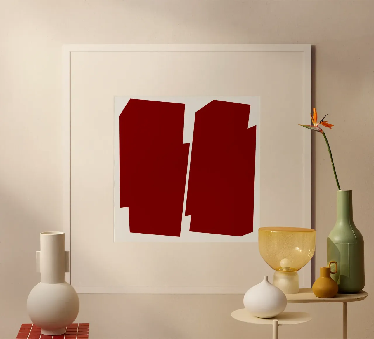 Geometria astratta minimalista in terracotta poster con telaio in alluminio da Artbyvo
