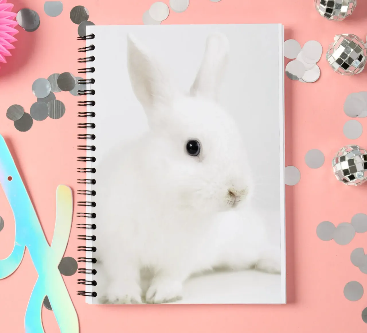 white rabbit pinki spiral notebook by Alicia´s