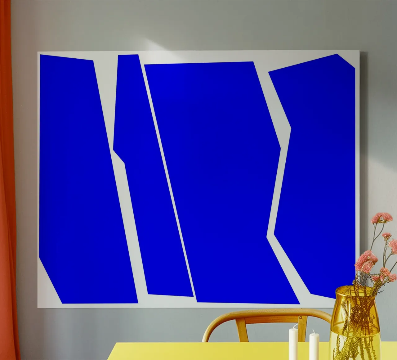 Ultramarijne geometrische abstractie canvas met Baklijst van Artbyvo