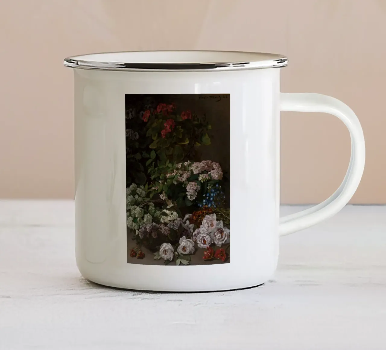 Claude Monet - Fiori di primavera (1864) tazza in smalto da Wirla
