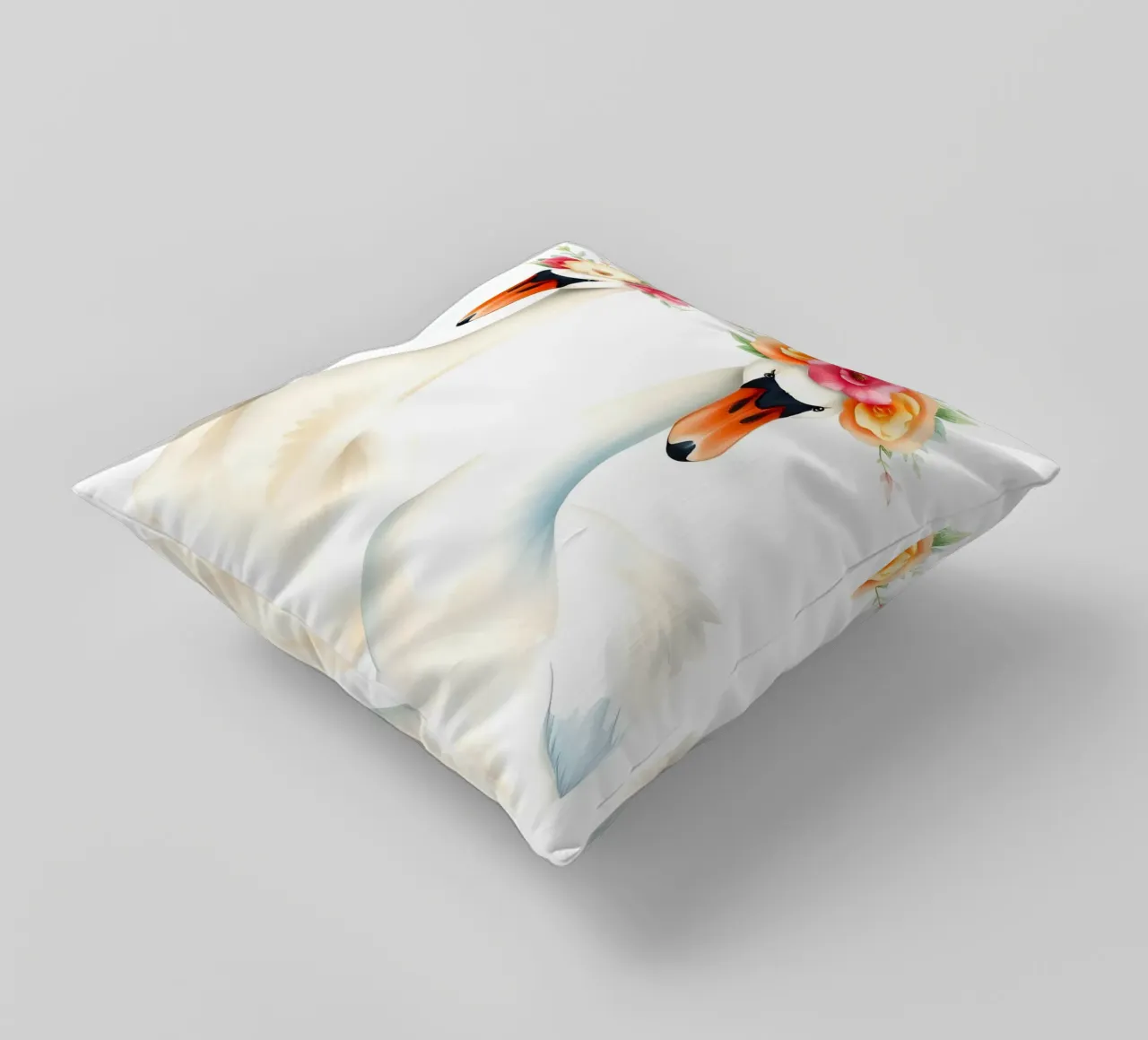 Swans With Flower Crowns In Lake decorative cushion by ARTOMATIC