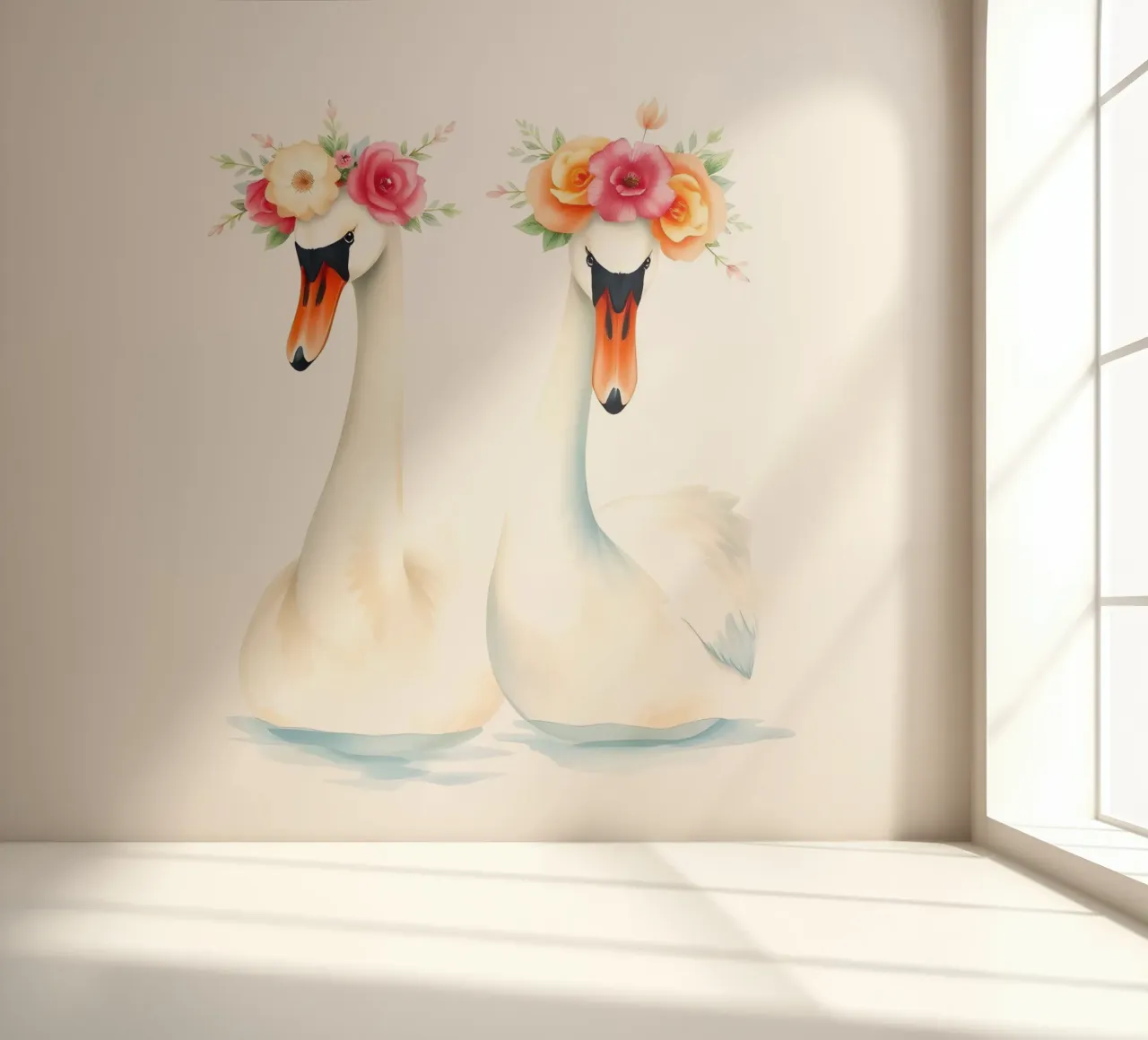 Swans With Flower Crowns In Lake photo wallpaper by ARTOMATIC
