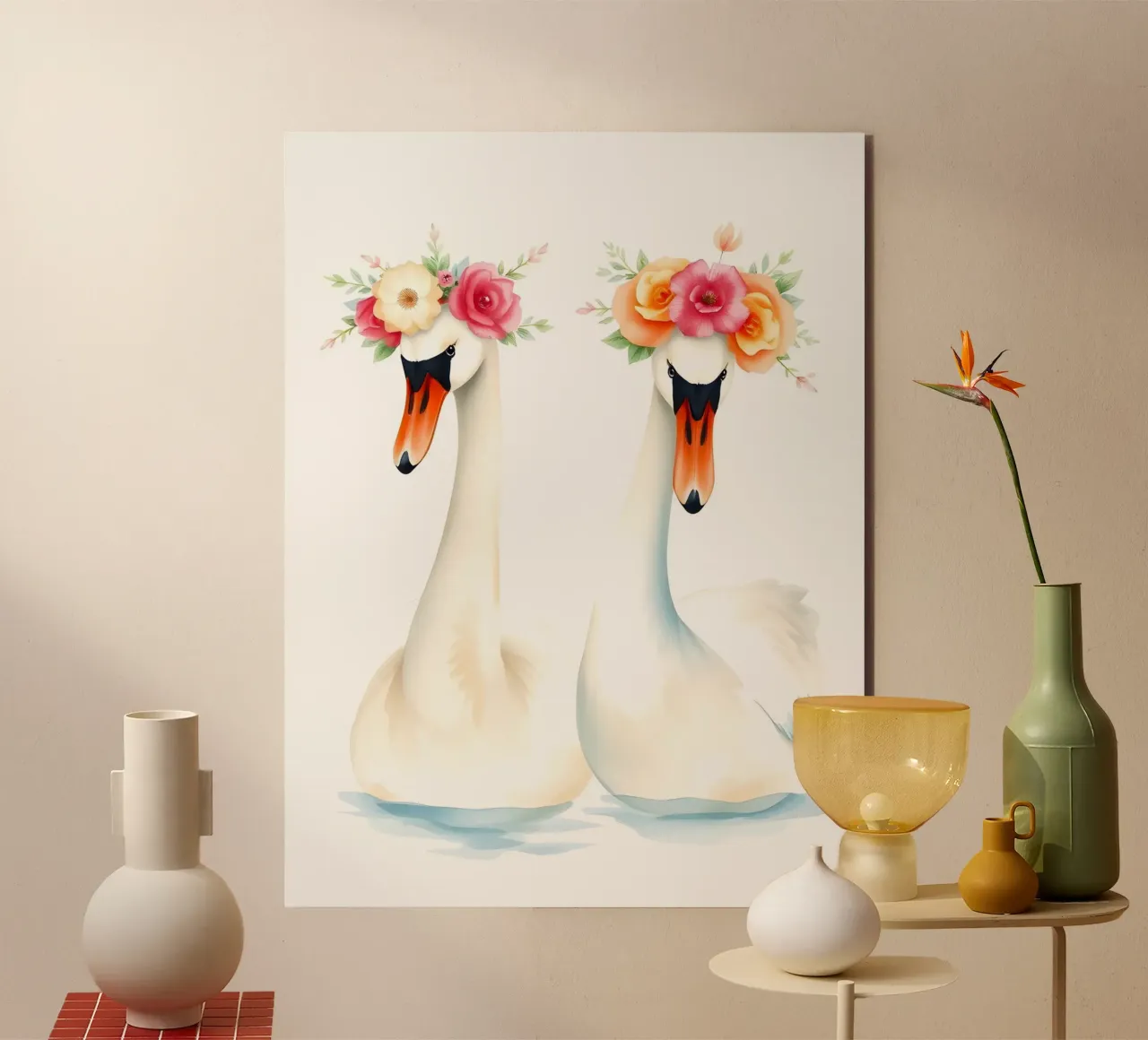 Swans With Flower Crowns In Lake forex plate by ARTOMATIC