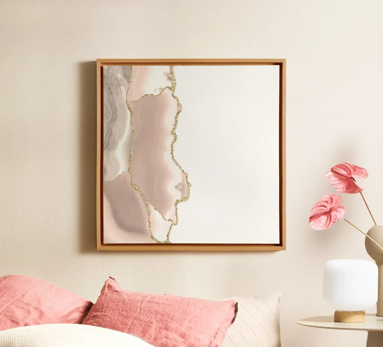 Ivory & Gold Agate Texture 05 canvas with Floater frame by Gemstone Textures