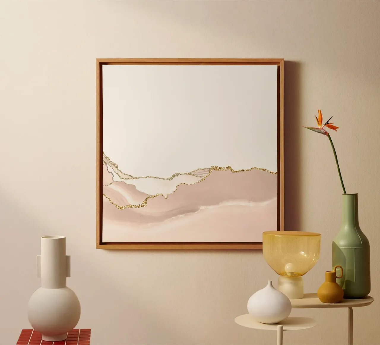 Ivory & Gold Agate Texture 07 canvas with Floater frame by Gemstone Textures