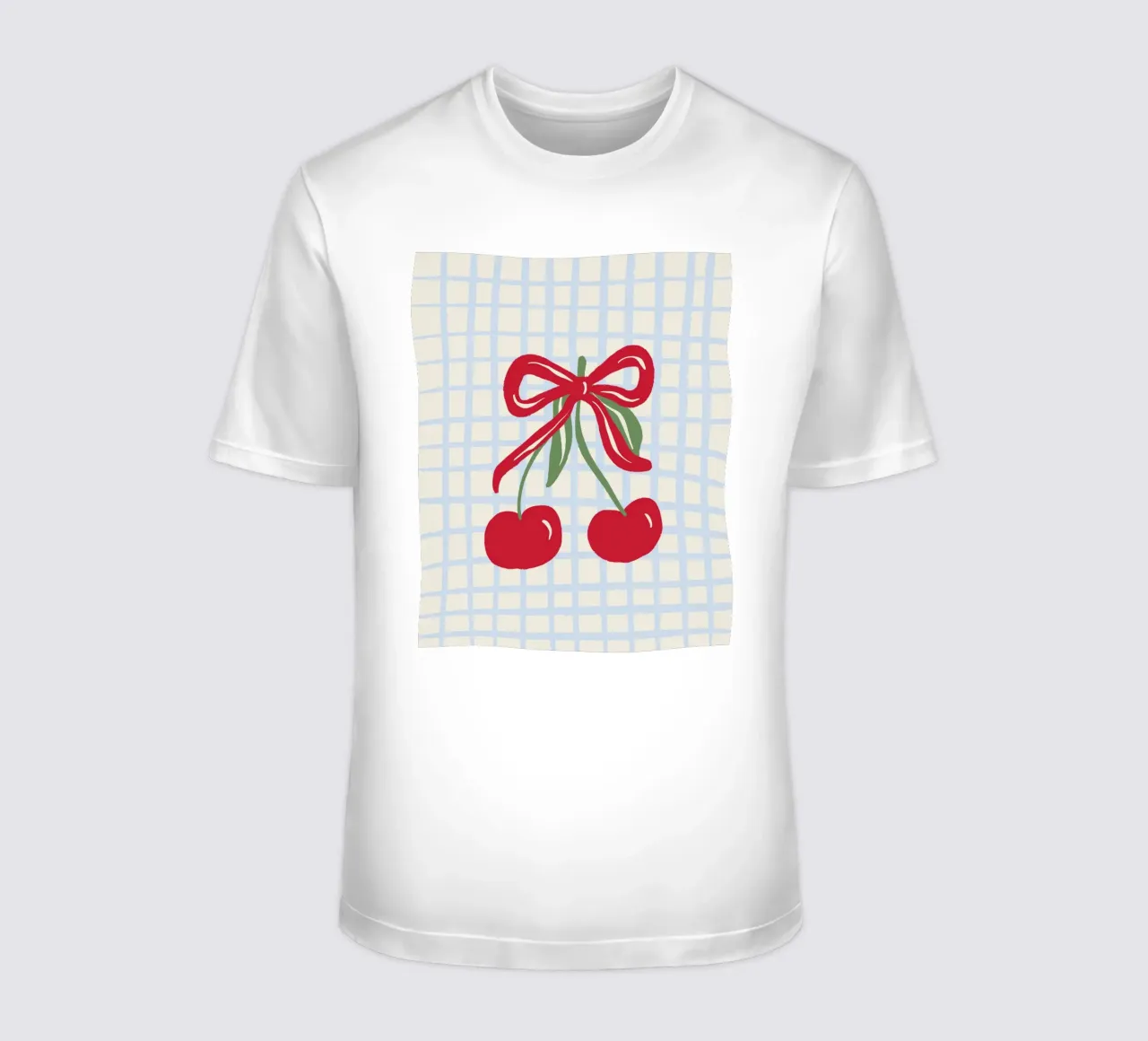 Coquette cherries on a grid pattern t-shirt by Wackapacka