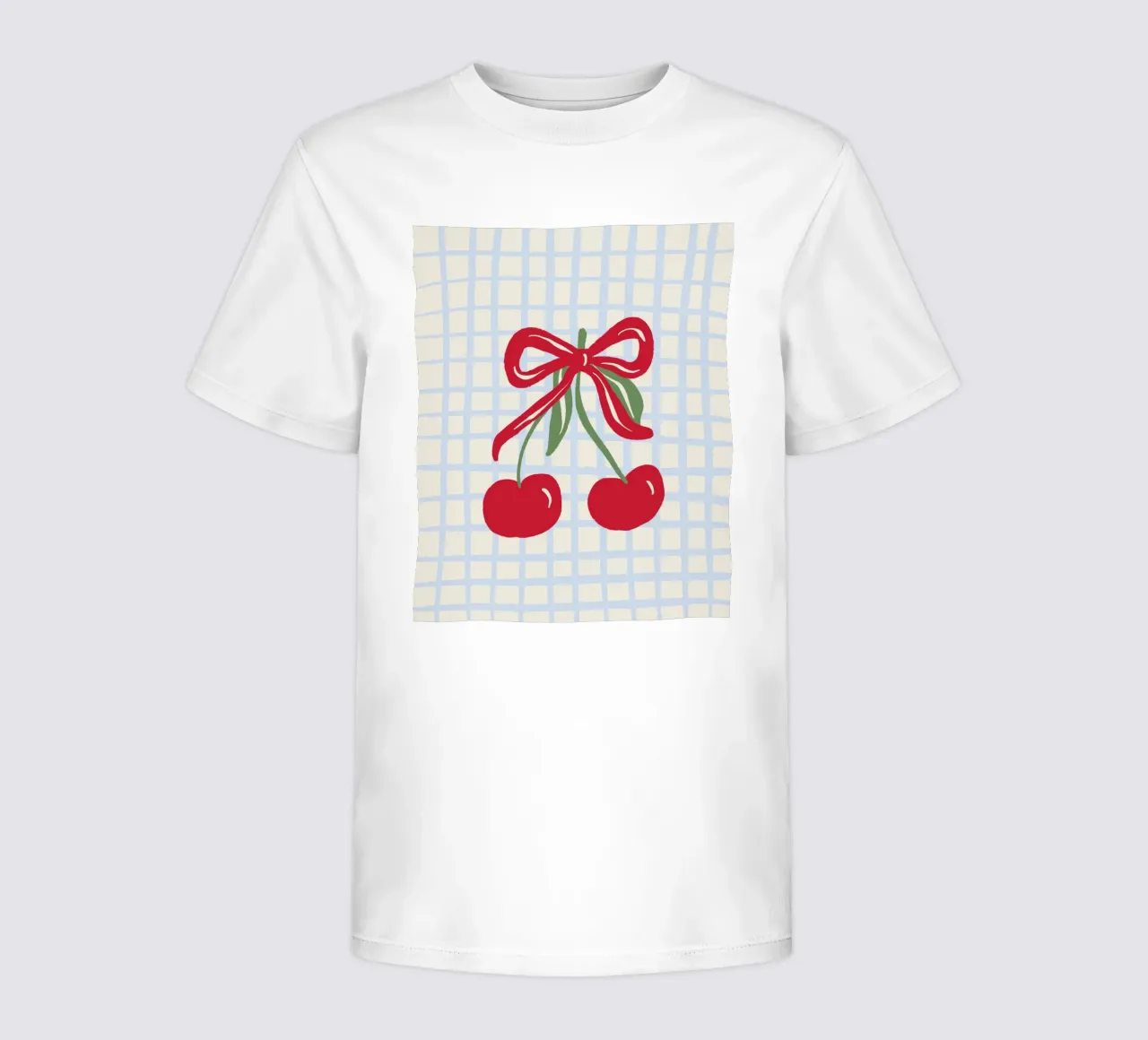 Coquette cherries on a grid pattern kids t-shirt by Wackapacka